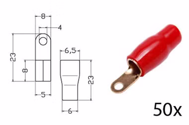 Klemm-Ringkabelschuh isoliert, vergoldet, 50x ROT 10mm²  Ring M4 Durchm. 4mm