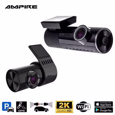 Double caméra de sécurité Ampire en résolution 2K (Quad HD) avec WiFi et GPS pour un enregistrement brillant pendant la conduite
